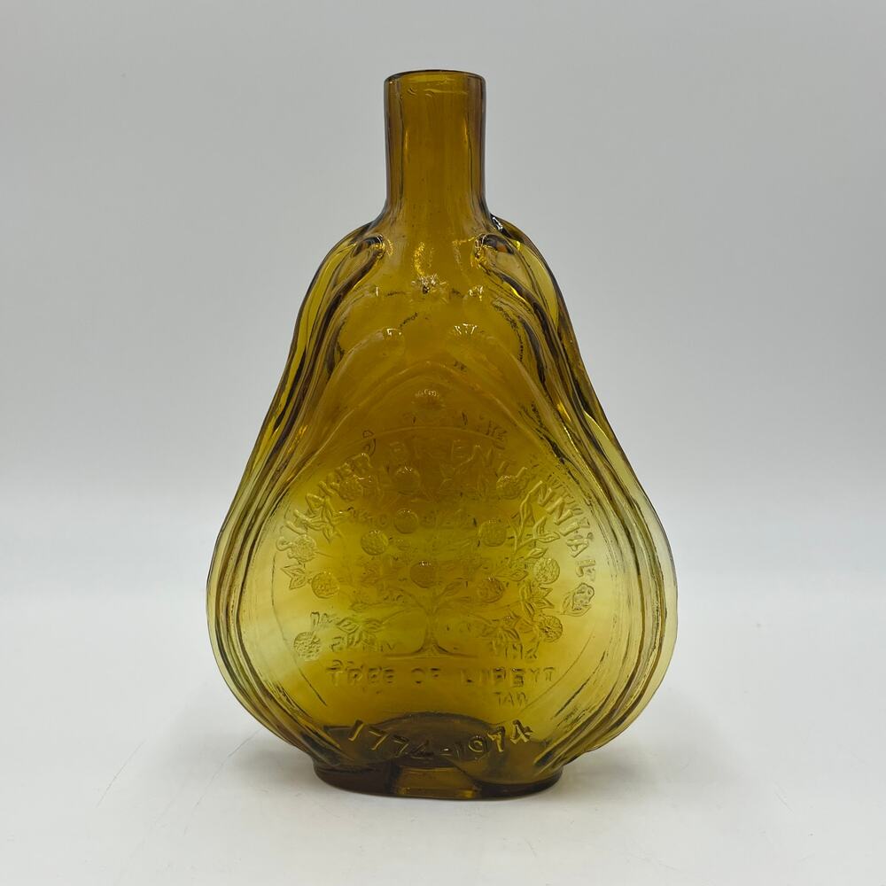 Vintage 1974 Shaker Bicentennial Tree of Life Amber Glass Bottle Decanter Scarce